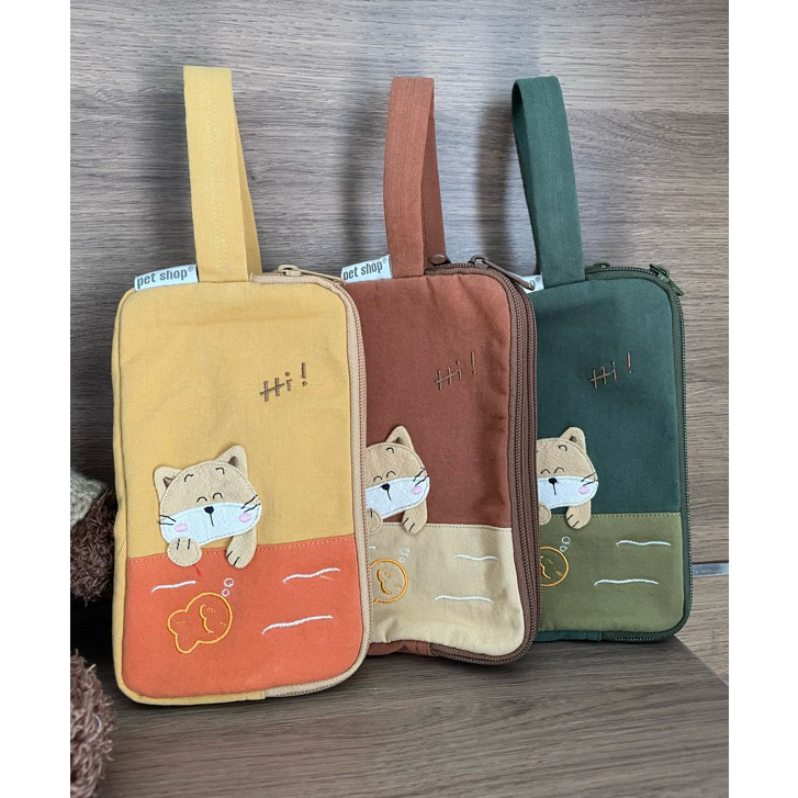 Bóp ví vải cầm tay 2 ngăn chính có dây xách đựng vừa điện thoại PET SHOP LMZ-C-008 (KT: 18x10.5x4cm)