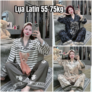 [Bigsize 55-75kg] Đồ bộ nữ - Đồ ngủ nữ Pijama mặc nhà, Đồ ở cữ tay dài quần dài lụa Latin in hoạ tiết