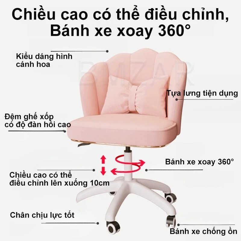 Bmzar Ghế máy tính có thể điều chỉnh, ghế văn phòng thoải mái, ghế trang điểm phòng ngủ, xoay 360 độ | BigBuy360 - bigbuy360.vn