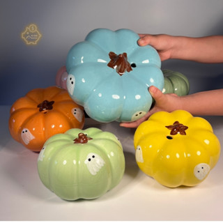 Ống tiết kiệm quả bí ngô lỗ tròn, lợn đất, heo tiết kiệm cute chất sứ Bát Tràng