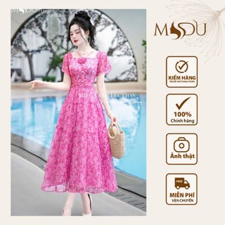 Váy Maxi Biển MDU4107 Dáng Xòe Trễ Vai Chất Liệu Tơ Hàn Cao Cấp Từ MDU K31-D3-4