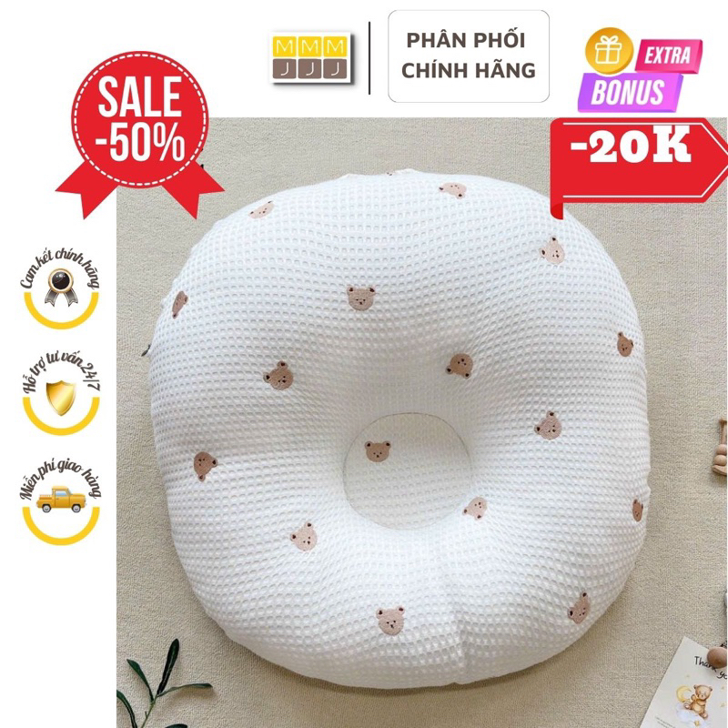 Gối chống trào ngược cho bé Mochee, gối chống trào vải xô họa tiết, vải cotton waffle,...mềm mại, thoáng mát cho bé-MinJee