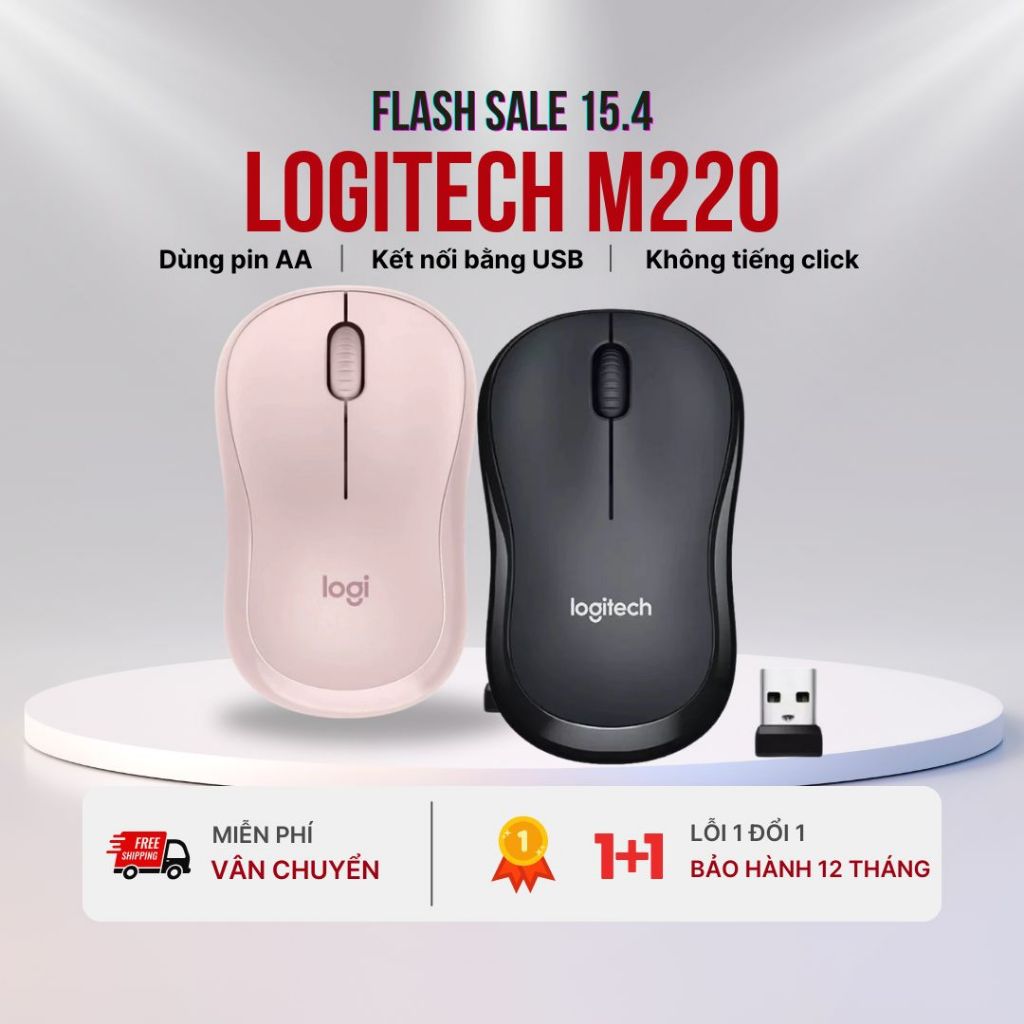 Chuột không dây M220 Click Silent -  Chuột Bluetooth Không Tiếng Động - Độ Nhạy Cao, USB, phù hợp ch