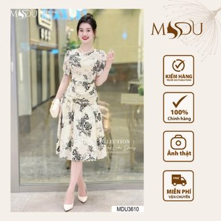 Váy Tiểu Thư MDU3610 Tay Bồng Dáng Xòe Họa Tiết Nhún Che Khuyết Điểm Từ MDU K43-D1-3