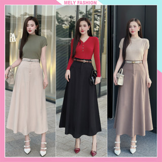Chân váy xòe dáng dài Mely Fashion cạp cao chiết eo tôn dáng che khuyết điểm bụng đùi dễ phối đồ có túi có bigsize CV105
