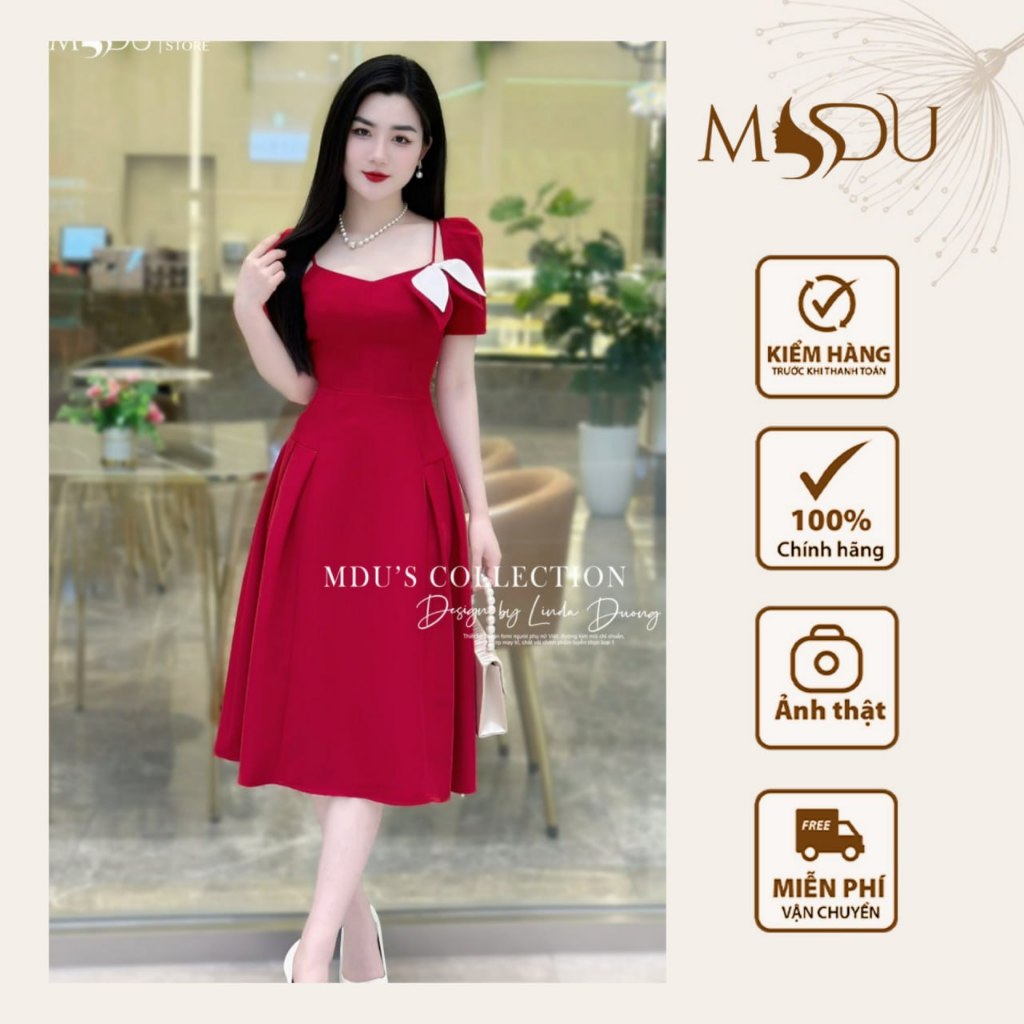 Váy Thiết Kế MDU3960 Dáng Dài Chiết Eo Điểm Hoa Trước Ngực Tôn Da Quyến Rũ Từ MDU K54-D1-2