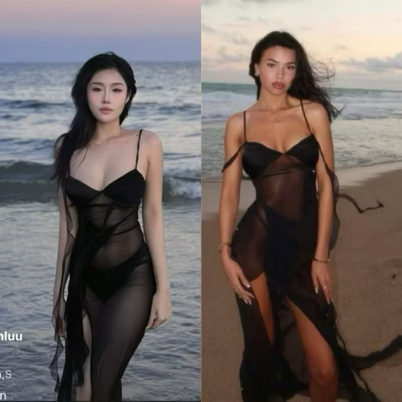 Váy đầm lưới tua rua đi biển sexy co giãn thoải mái V04