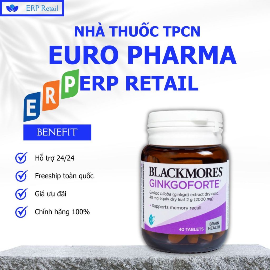 Viên uống Blackmores Ginkgo Forte hỗ trợ tuần hoàn máu não (40 viên) - Nhà thuốc TPCN Euro Pharma