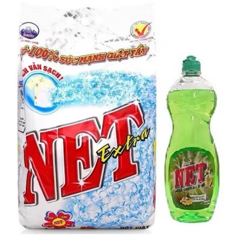 [Tặng NRC NET 750g] Bột giặt NET extra 5.5kg Sức mạnh giặt tẩy tặng nước rửa chén Net trà xanh và gừ
