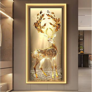 Tranh Đèn Led Hươu Phú Quý Tài Lộc Treo Tường Phòng Khách, Hành Lang Lối Vào