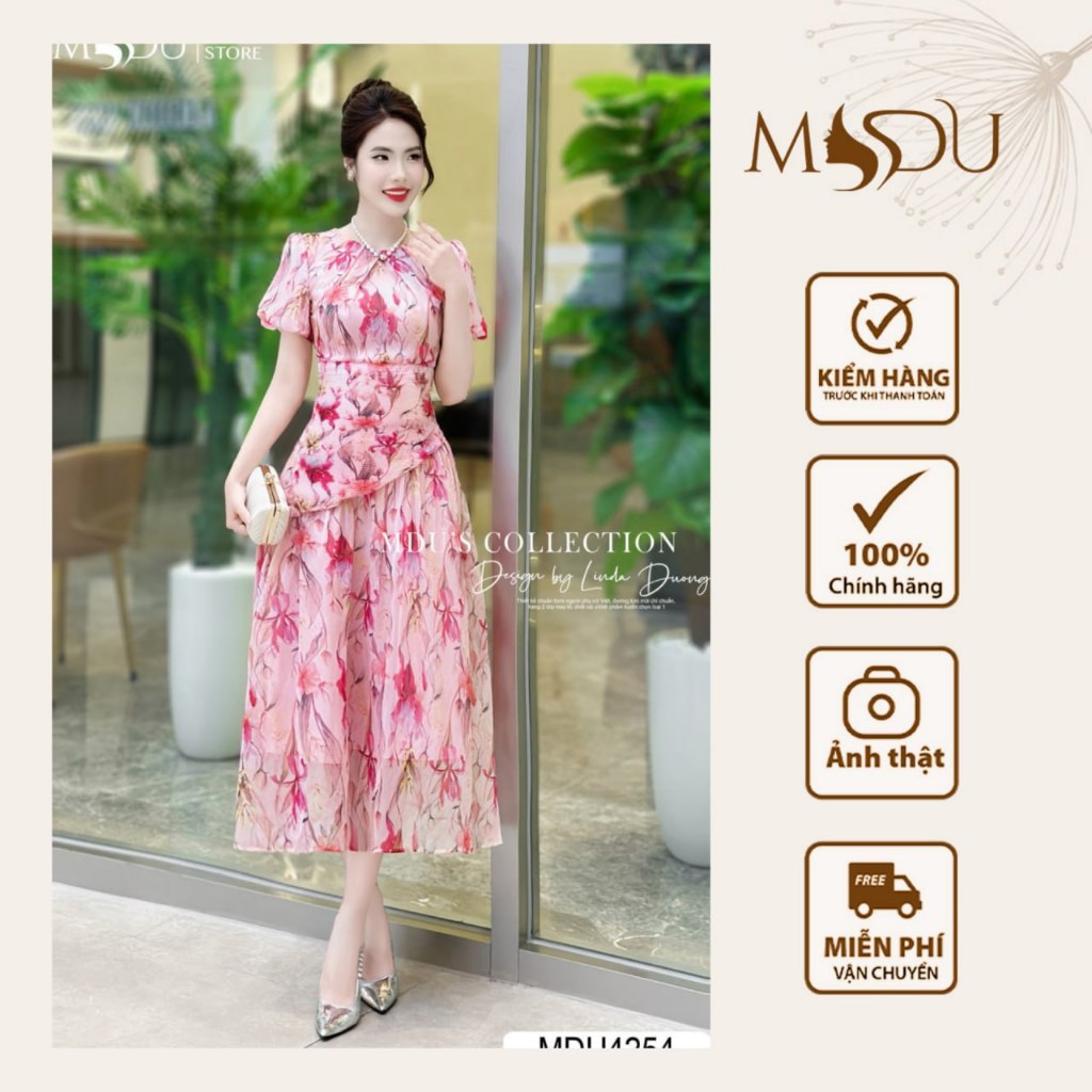 Váy Xòe Nhẹ MDU4254 Với Họa Tiết Hoa Bắt Mắt Cùng Chất Tơ Hàn Cao Cấp Từ MDU K34-D3-4