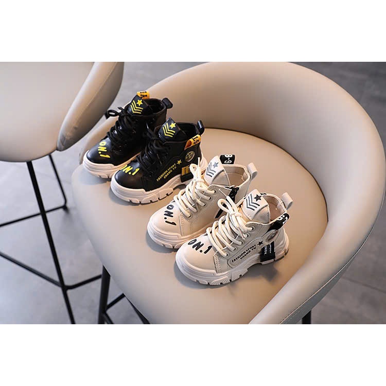 Giày Boot Cổ Cao Năng Động Thời Trang Cho Bé Trai Bé Gái, Giày Boot Da Trâng Cổ Cao Sành Điệu Cho Bé