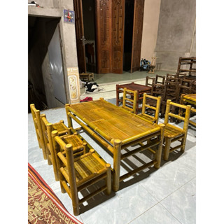 Bộ bàn ghế tre kích thước 60x120 cao 50cm gồm 1bàn 6 m ghế có tựa lưng.bàn ghế ăn nhà hàng,quán bún đậu mắm tôm,bàn trà