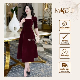 Váy Tiểu Thư MDU3733 Dáng Váy Xòe Nhẹ, Thiết Kế Cổ Vuông Cùng Chất Nhung Mềm Mịn Từ MDU K48-D2-5