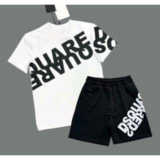 (B009) Bộ quần áo cộc in chữ D-S-Q chéo, áo phông form rộng mix quần gió 2 lớp thoáng mát