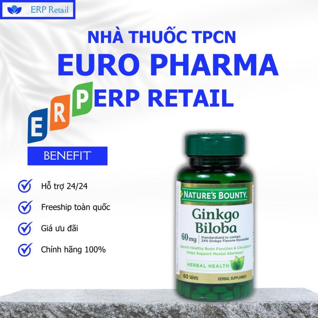 Viên uống Ginkgo Biloba 60mg Nature's Bounty hỗ trợ tuần hoàn não và sức khỏe thần kinh (60 viên)