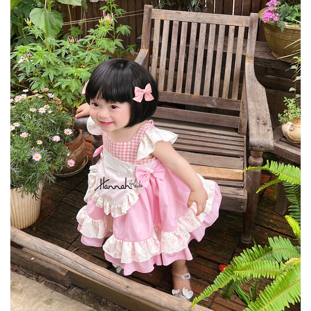 Đầm Lolita Yếm Hồng Xinh Xắn Cho Bé Gái 6-21kg, Đầm Công Chúa Lolita Đầy Tháng Thôi Nôi Sinh Nhật Ch