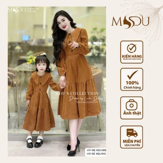 Set Mẹ Bé MDU1909 MDU1910 Dáng Xòe Nhẹ Nhàng Họa Tiết Tối Giản Phối Cổ Cách Điệu Từ MDU