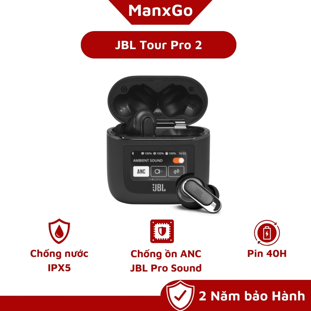 Tai nghe Bluetooth True Wireless JBL Tour Pro 2 (Bluetooth 5.3 | Pin 12h | IPX5 | Chống ồn ANC | JBL Pro Sound)