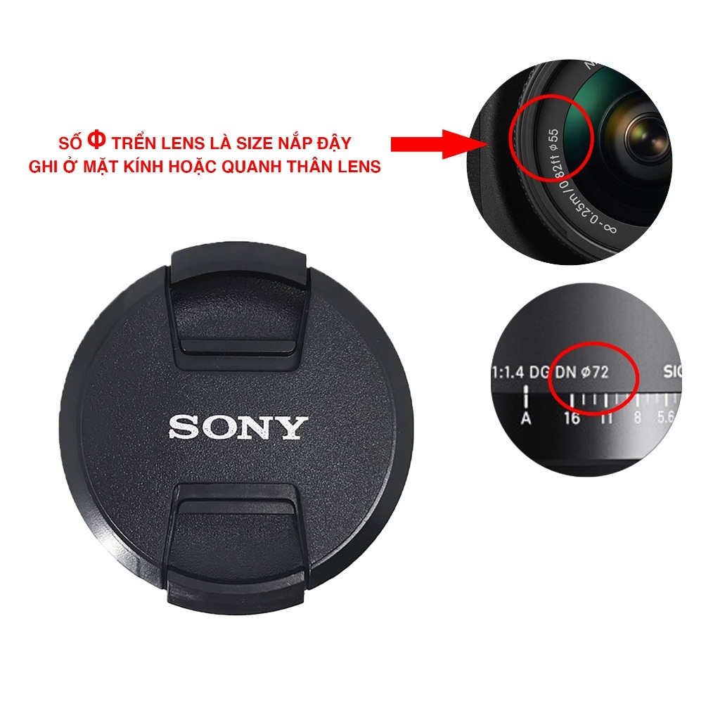 Nắp đậy ống kính Sony hoặc cáp trước lens Sony 40.5mm/49mm/52mm/55mm/62mm/67mm/72mm/77mm/82mm