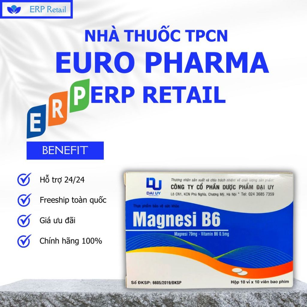 Magnesi B6 Đại Uy hộp 100 viên - Bổ sung magie và vitamin B6 cho cơ thể - Nhà thuốc TPCN Long Châu