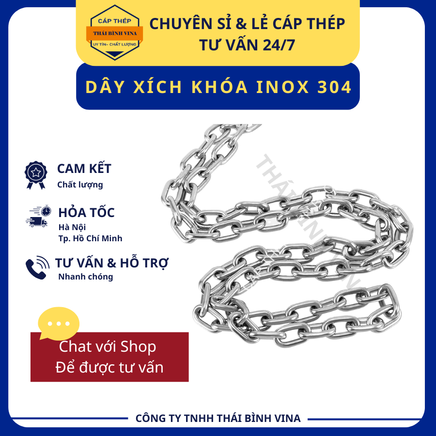 Dây xích inox 304 phi 2 (2mm) dùng để treo đèn, trang trí - CÁP THÉP THÁI BÌNH VINA