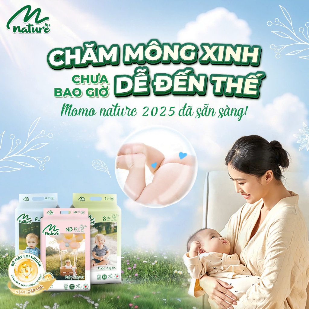 Bỉm Quần/Dán Momo Nature NEW – Hữu Cơ Cao Cấp – Size NB/S/M/L/XL/XXL/XXXL/4XL