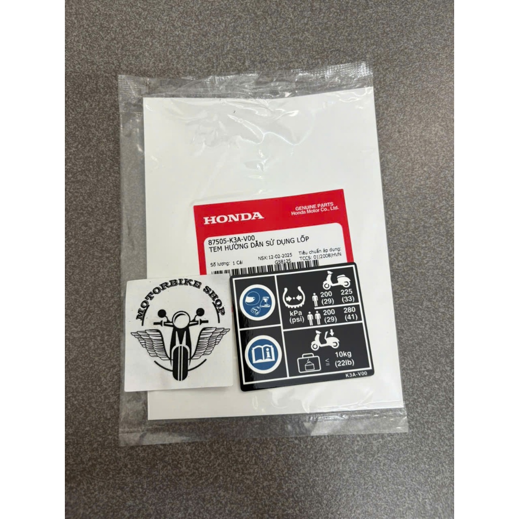 tem yếm khóa thông số lốp xe ab 125 2022 - 2024 87505K3AV00