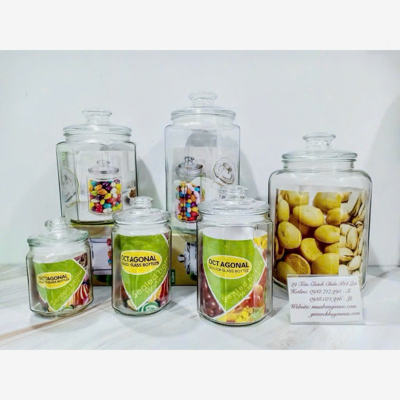 4626 Hũ thủy tinh cạnh 380ml, 550ml, 2000ml (keo thủy tinh, hũ thủy tinh bát giác)6