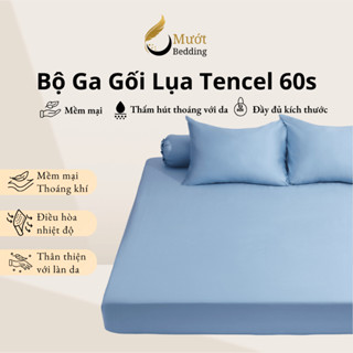 Bộ ga gối 4 món Lụa Tencel Mướt Bedding cao cấp trơn màu, set gồm 1 ga giường bo chun, 2 vỏ gối nằm và 1 vỏ gối ôm