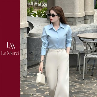 La Merci - Áo Sơ Mi Nữ Chất Vải Cotton Xước Thái Phong Cách Công Sở Cá Tính, Size SM A09