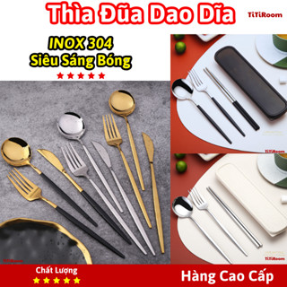 Bộ đũa thìa muỗng dĩa dao văn phòng cafe inox 304 sang trọng cá nhân ăn cơm