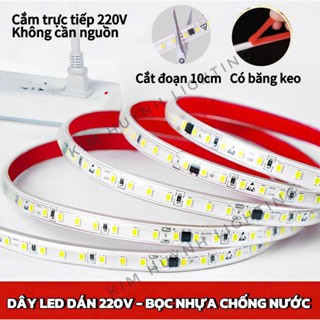 Dây đèn Led dán điện 220V cắt đoạn 10cm, chống nước trang trí tủ kệ, hắt trần
