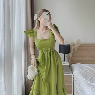 MAXI KHOÉT EO BÈO VAI CỘT NƠ PHÍA SAU ( CÓ MÚT)