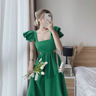 MAXI KHOÉT EO BÈO VAI CỘT NƠ PHÍA SAU ( CÓ MÚT)