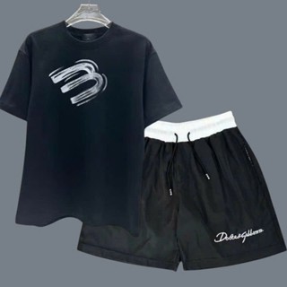 (B008) Bộ quần áo cộc unisex nam nữ, áo phông in chữ bé 3 mix quần đùi gió lót lưới thoáng mát cháy phố