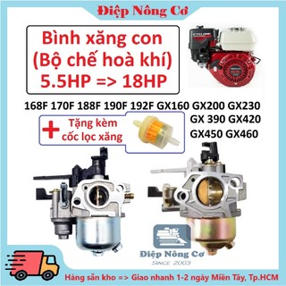 Bộ chế hoà khí, bình xăng con 5.5HP => 18HP máy Honda Vikyno 168F 170F 188F 190F 192F GX160 GX200 GX230 GX390 GX460
