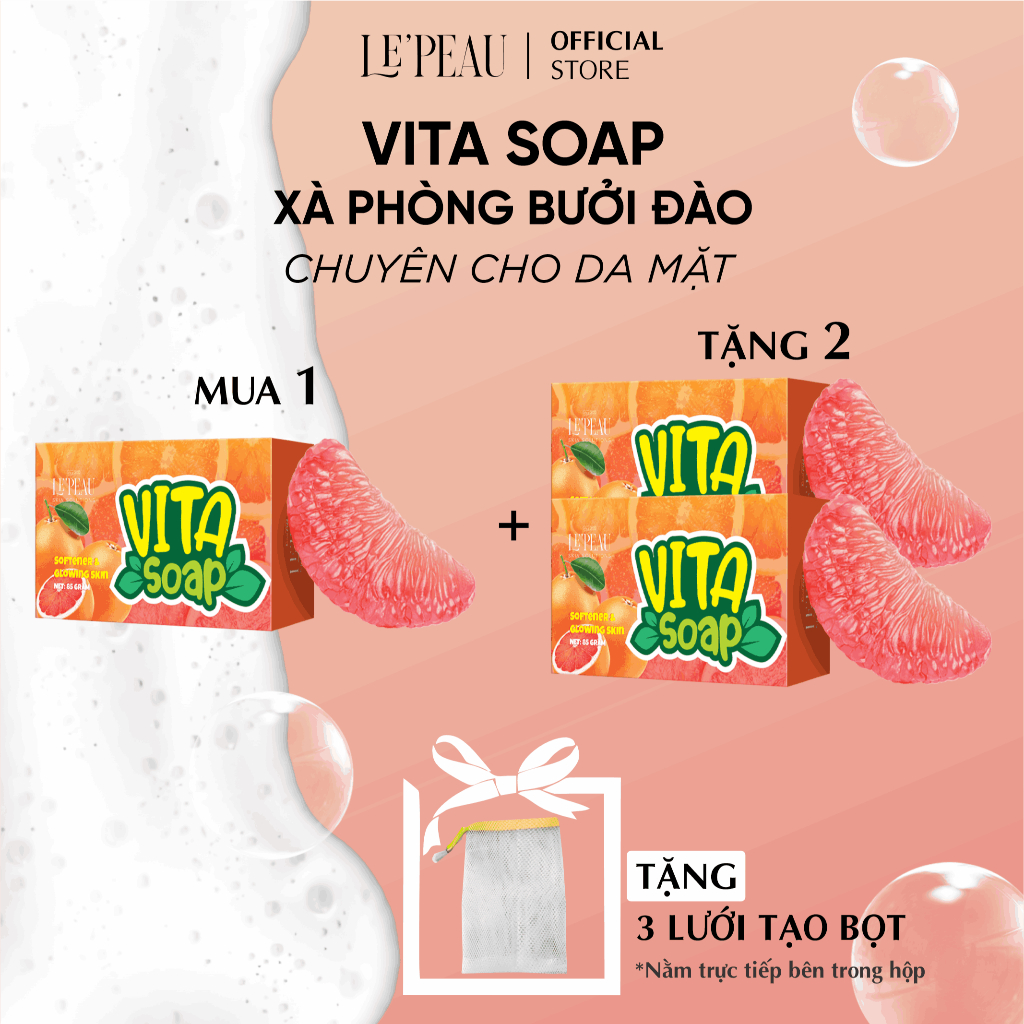 Mua 1 Tặng 2 - VITA SOAP - Xà bông sáng da mặt body, hỗ trợ loại bỏ nhờn, sáng mịn - 85gr - LE'PEAU