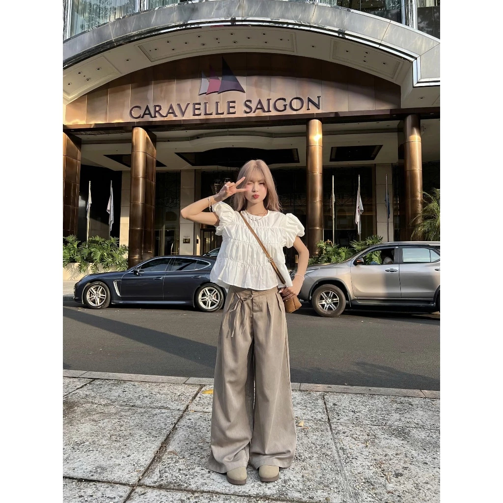 Áo BaByDoll Cổ Tròn UNI TOP Bun222 Cổ Tròn Tay Phồng Nữ Tính Dễ Phối Đồ | BigBuy360 - bigbuy360.vn