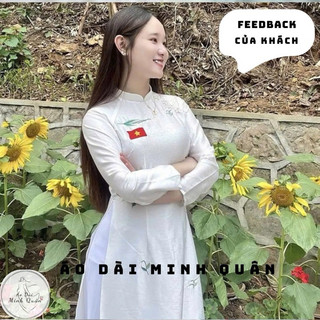 Áo Dài Trắng Lụa Vân Gỗ Thêu Quốc Kỳ Việt Nam.