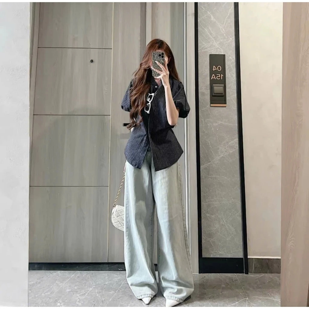 Áo Sơ Mi Tay Bồng Có Dây Rút Eo, Cổ Tàu Kẻ Sọc Xinh Xắn by BUN222 | BigBuy360 - bigbuy360.vn