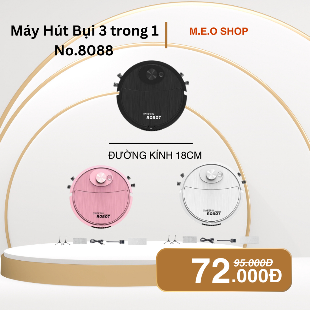 (18cm) Robot lau nhà thông minh hút bụi lau nhà 3 trong 1 No8088