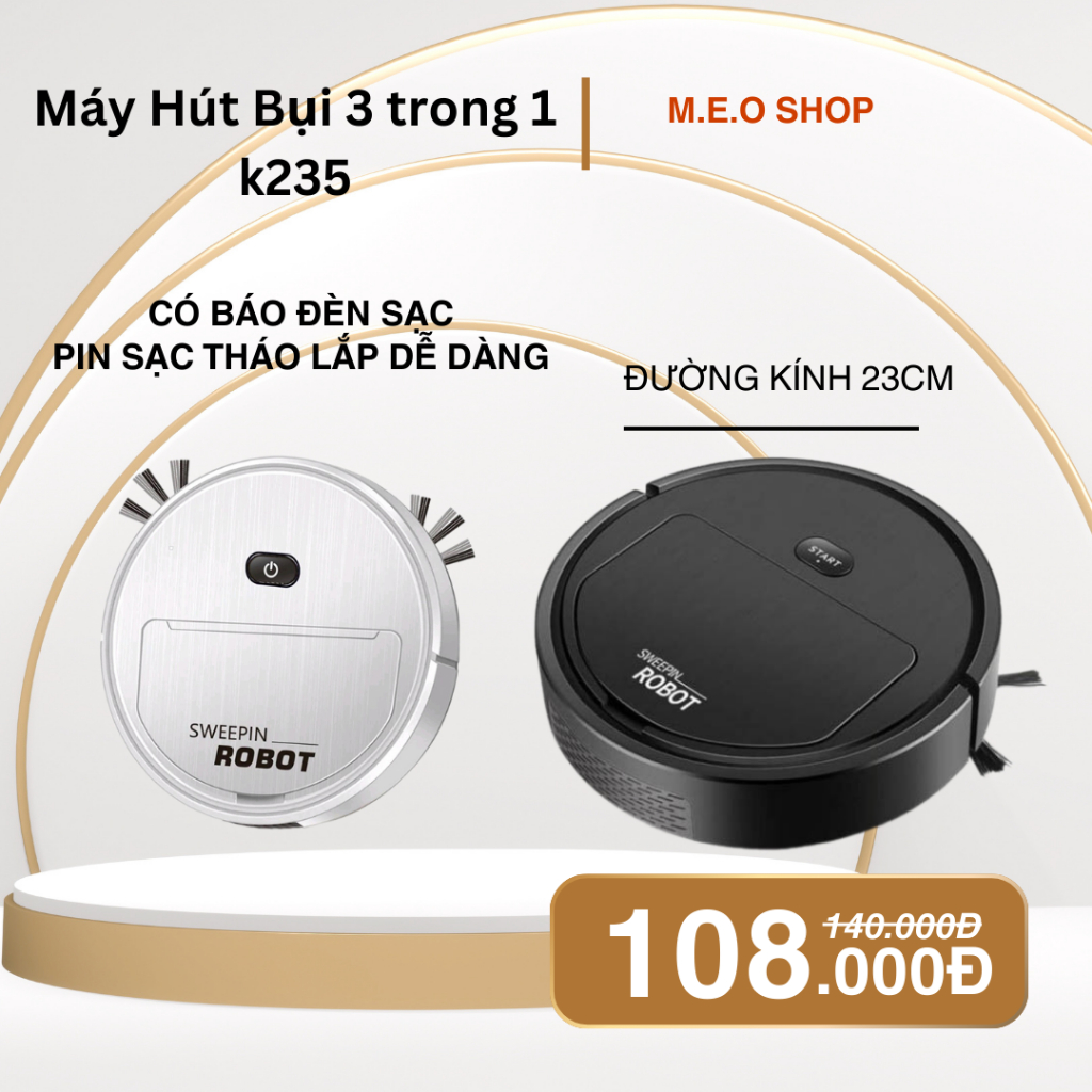 (23cm) Sỉ Robot lau nhà thông minh hút bụi lau nhà 3 trong 1 K235 Có báo đèn sạc