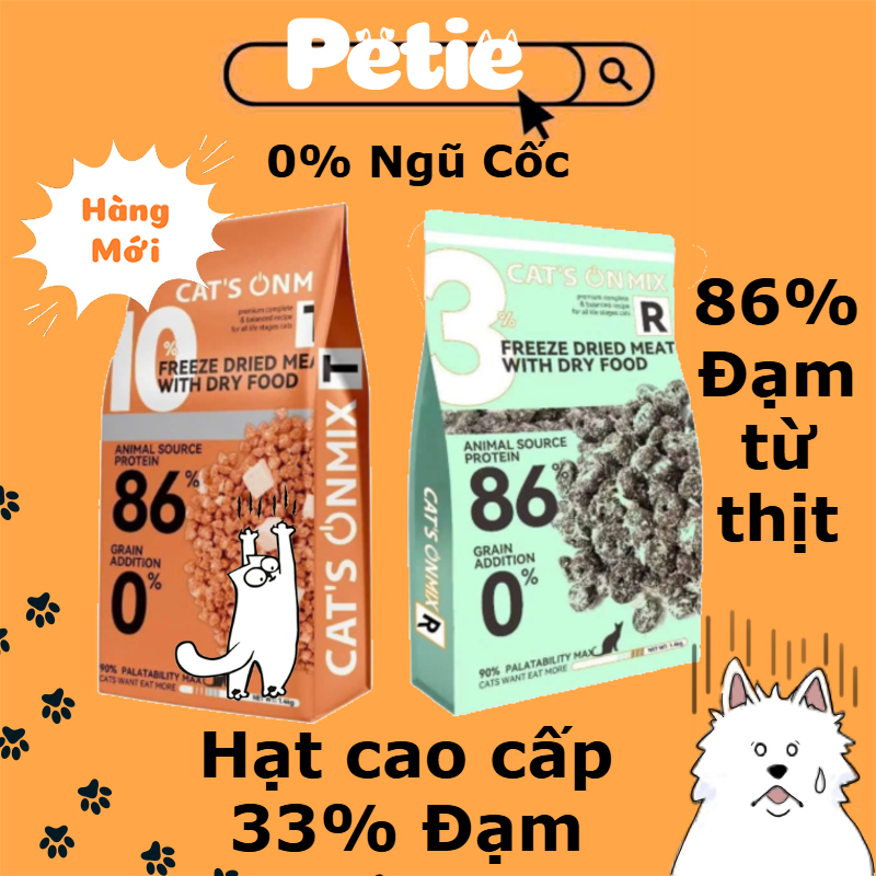 Hạt CAT'S ON MIX R, CAT ON MIX T - Hạt Cho Mèo Rắc Thịt Sấy, Gà Viên Sấy//
