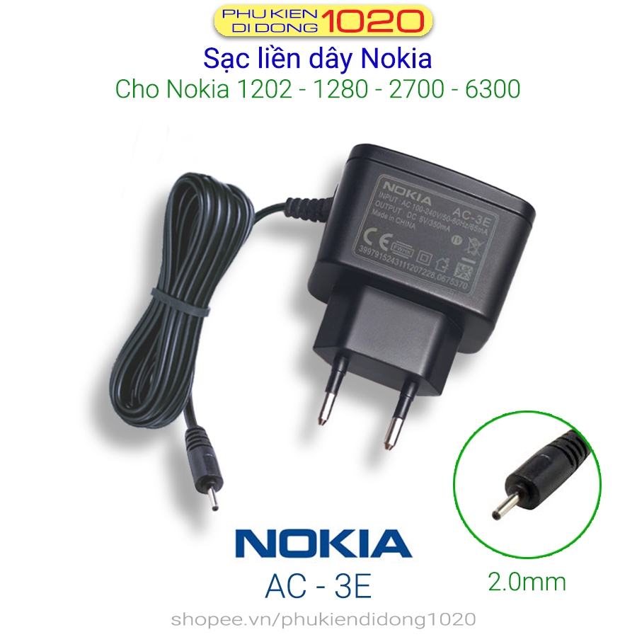 Sạc Nokia chân kim - Sạc Nokia 1200/ 1202/ 1208/ 1280/ 2690/ 2700/ 6300/ E71/ E72/ N70/ N72/ N81/ N9