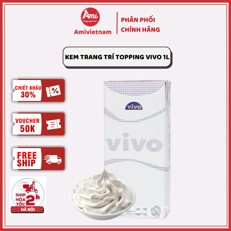 Kem Trang Trí Topping Vivo Hộp 1L - Kem Sữa Topping Vivo