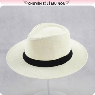 Mũ phớt cói rộng vành, nón cói rộng vành đi biển, đi du lịch, phong cách cổ điển thanh lịch dành cho nam nữ đội