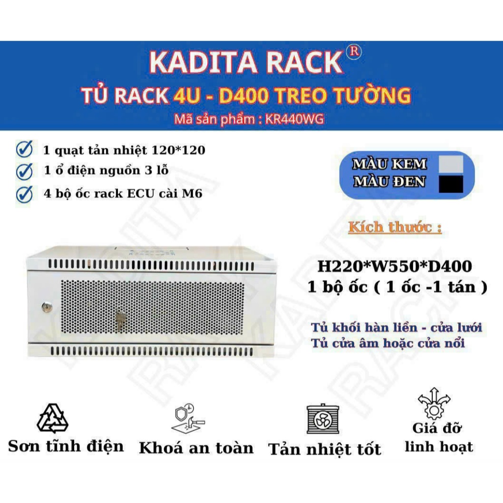 Tủ Rack 4U-D400 Treo tường, Tủ mạng, tủ điện