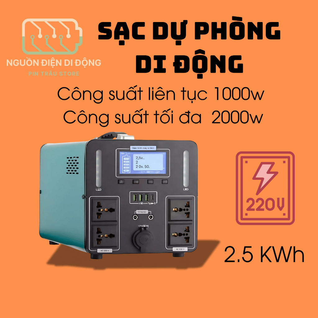 🔥 Máy Phát Điện Mini  2000W - 2.5 KWh ⚡ Sạc Dự Phòng Đa Năng 🔋 Cắm Trại - Dã Ngoại - Gia Đình 🏕️