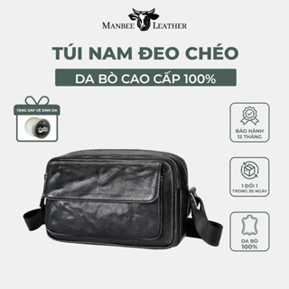  Túi Messenger Đeo Chéo Nam Da Bò Thật Manbee 6095 – Túi Đeo Vai Nhiều Ngăn Cao Cấp Mềm Mại Size 21cm Gọn Nhẹ Lịch Lãm 